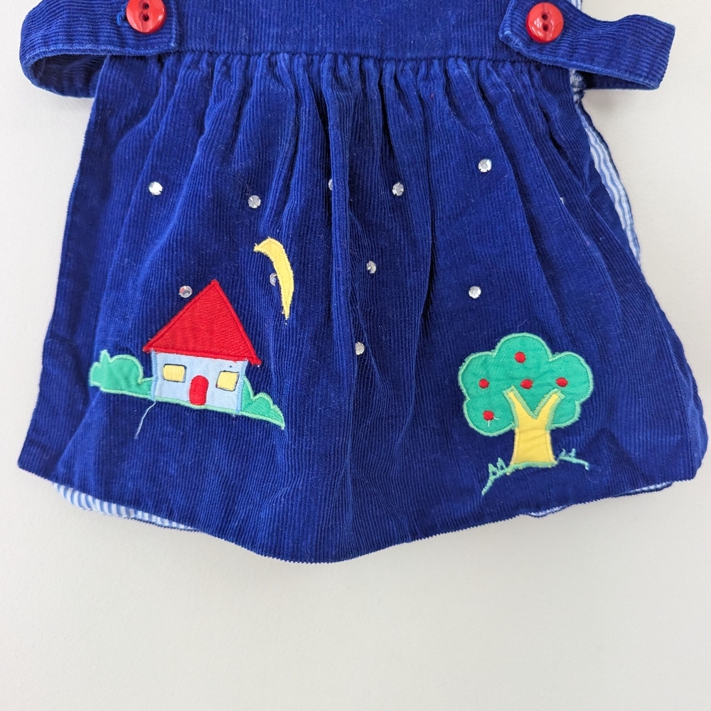 Vintage Toddler Girls Corduroy Embroidered Novelty Pinafore Dress - Picture 2 of 9